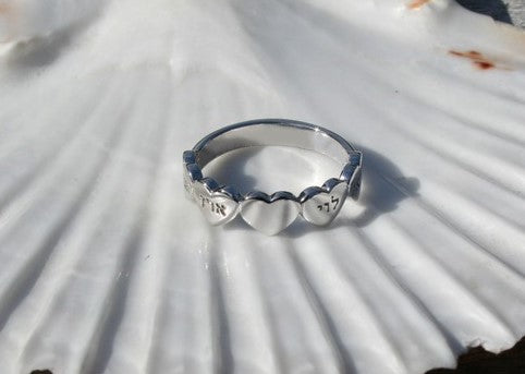 Personalized Sterling Silver up to 5 Hearts Ring with Custom Name Engraving - 3D Rendering Included