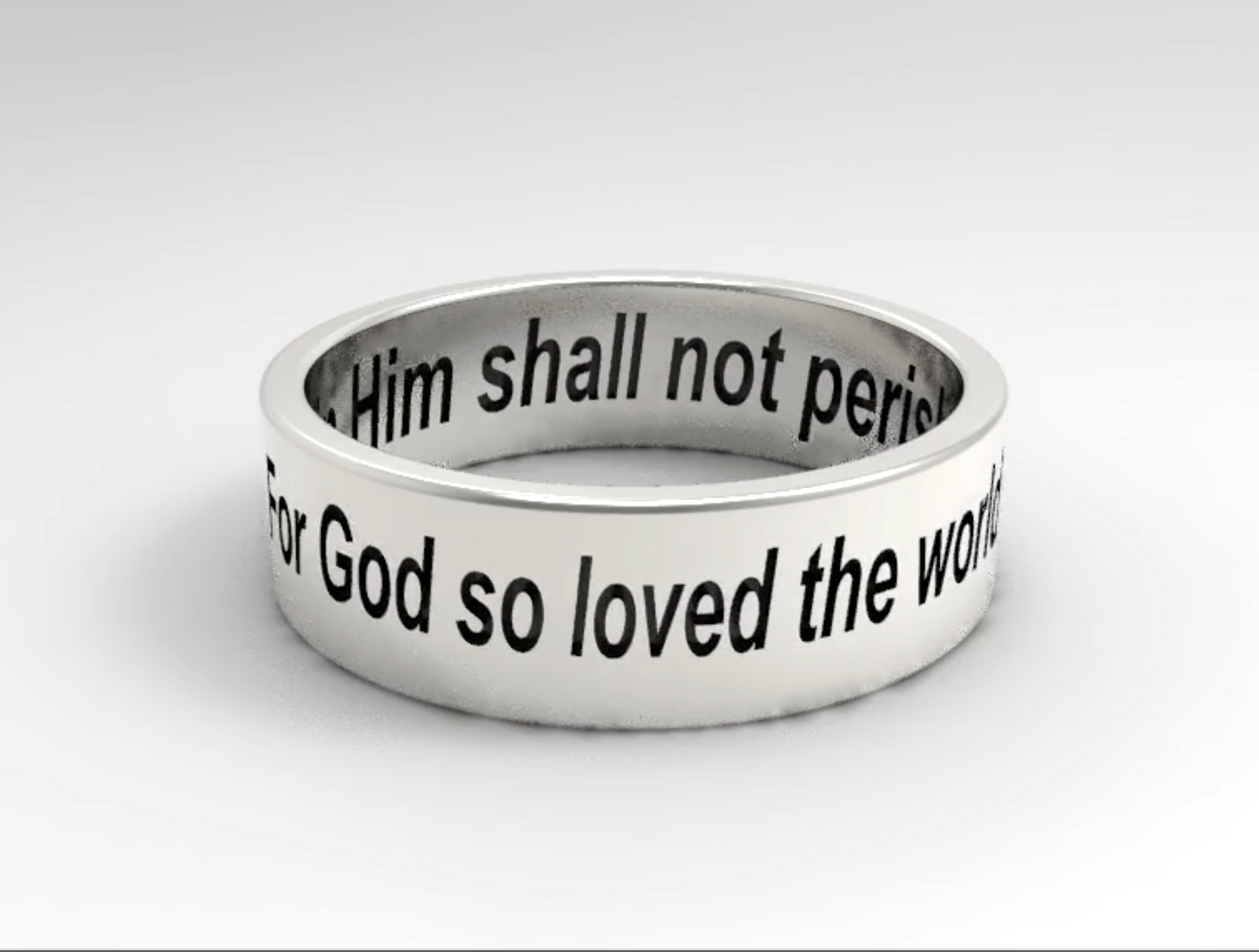 Religious Ring Band John 3:16 For God so loved the world that he gave his one and only Son Sterling Silver 925 ring 1.3mm wide 6mm thick