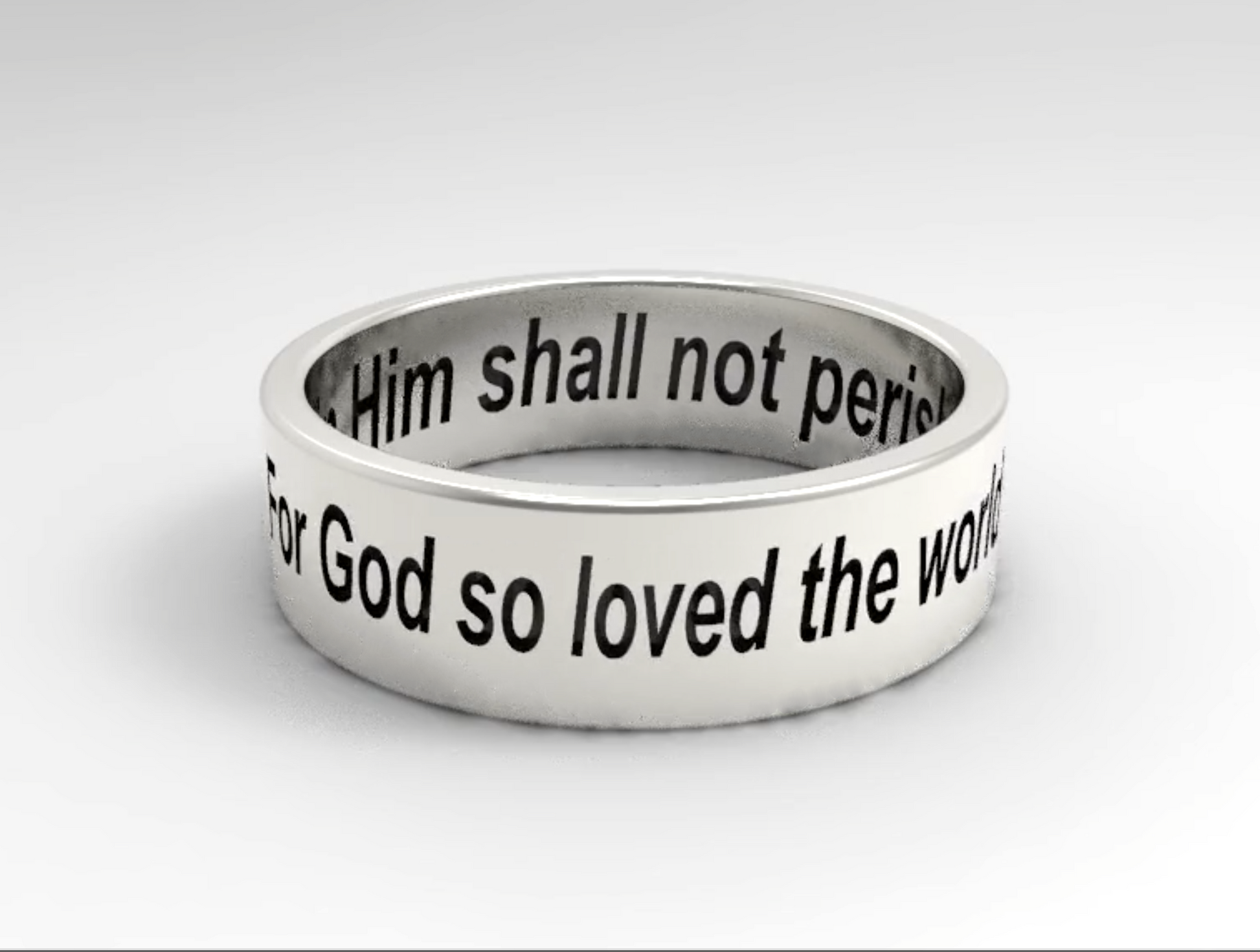 Religious Ring Band John 3:16 For God so loved the world that he gave his one and only Son Sterling Silver 925 ring 1.3mm wide 6mm thick
