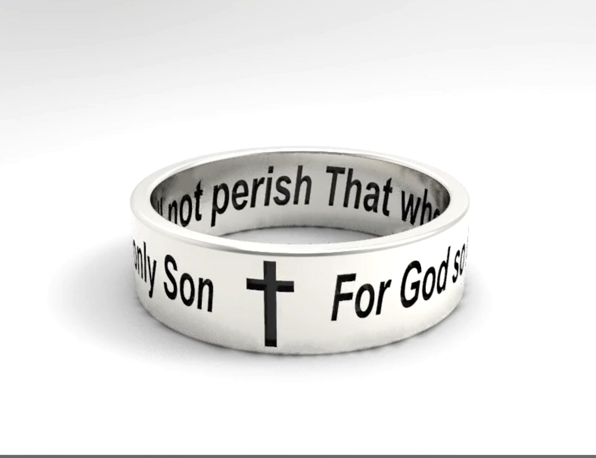 Religious Ring Band John 3:16 For God so loved the world that he gave his one and only Son Sterling Silver 925 ring 1.3mm wide 6mm thick
