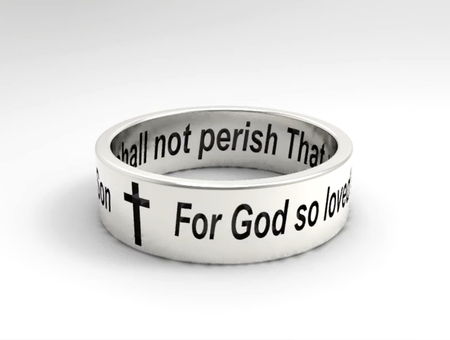 Religious Ring Band John 3:16 For God so loved the world that he gave his one and only Son Sterling Silver 925 ring 1.3mm wide 6mm thick