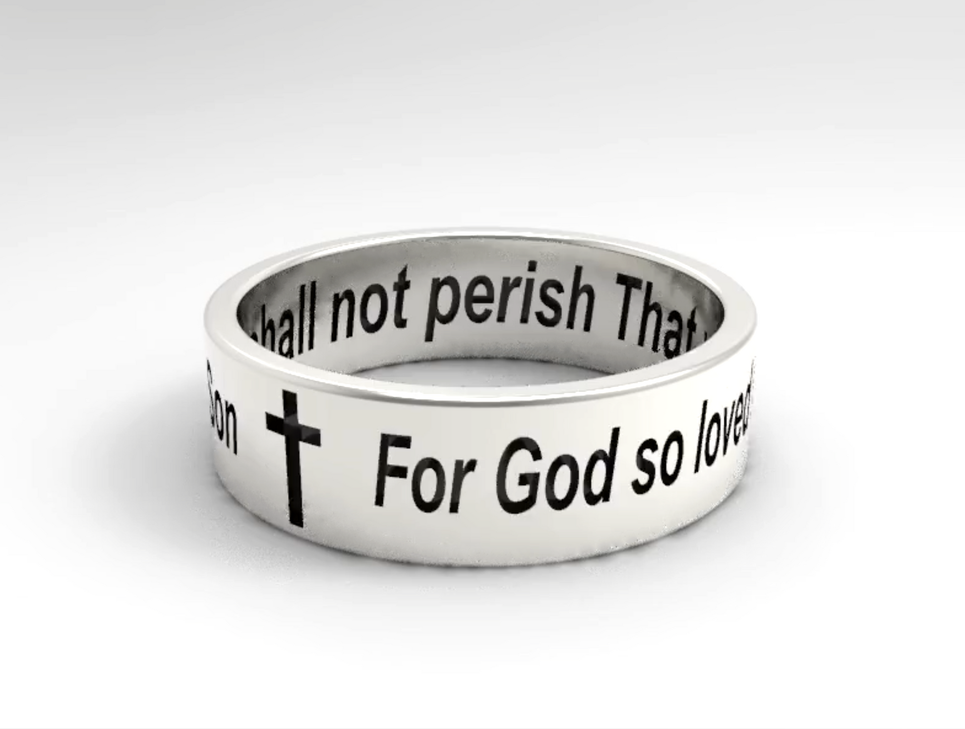 Religious Ring Band John 3:16 For God so loved the world that he gave his one and only Son Sterling Silver 925 ring 1.3mm wide 6mm thick