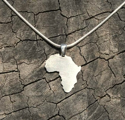 Africa Continent Map Solid Pendant Handmade Sterling Silver - 20mm