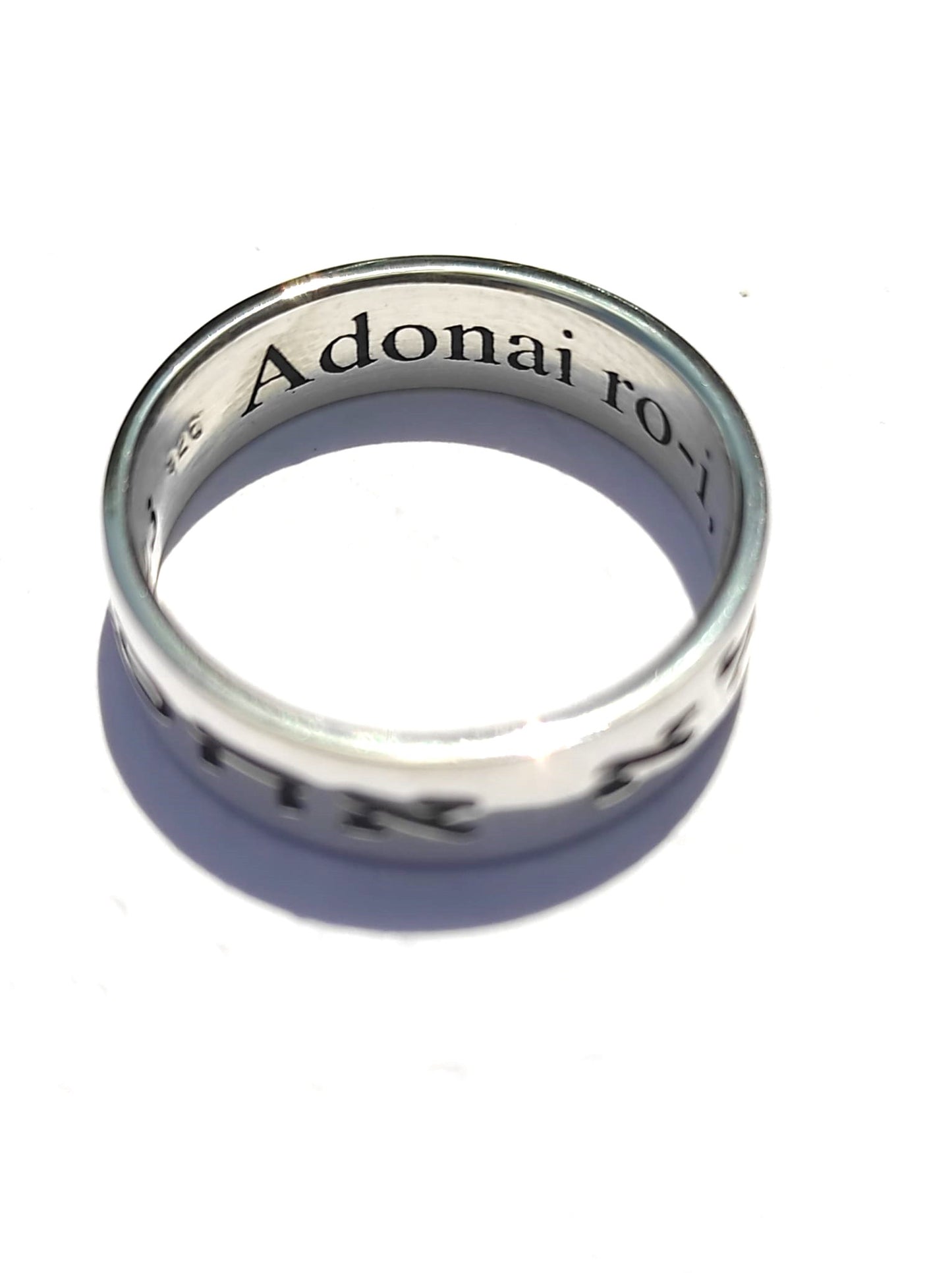 Psalm 23 Hebrew Bible "אדוני רועי לא אחסר" and English The Lord is my shepherd I shall not want - Solid Sterling Silver Ring 925 1.5mm thick 6mm wide