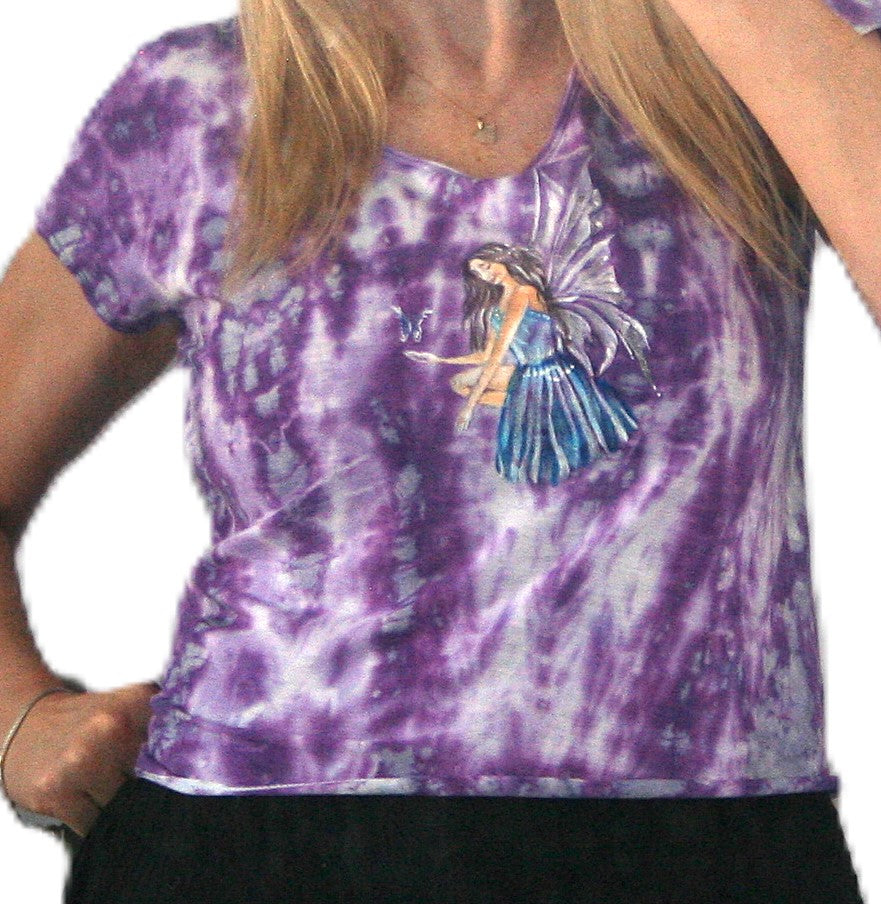 Hand Painted Fairy Tshirt Hand Tie Dyed Purple