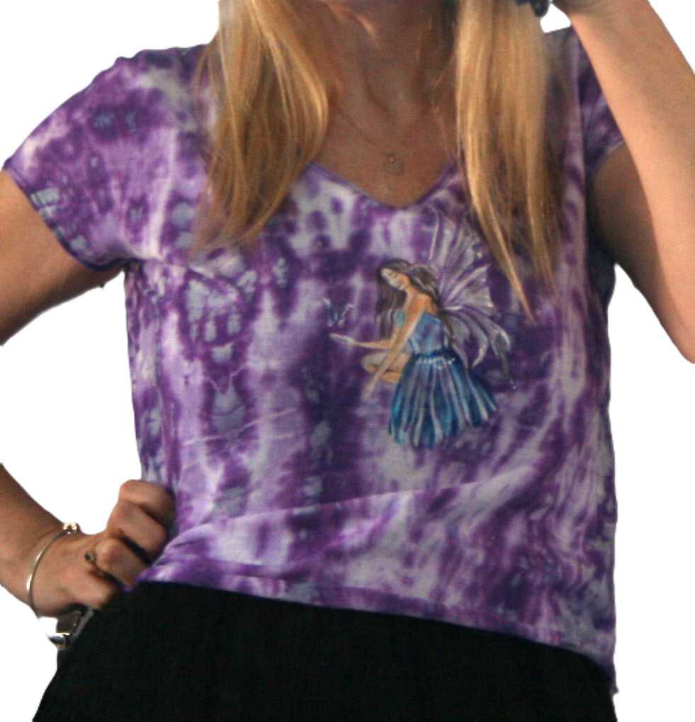 Hand Painted Fairy Tshirt Hand Tie Dyed Purple