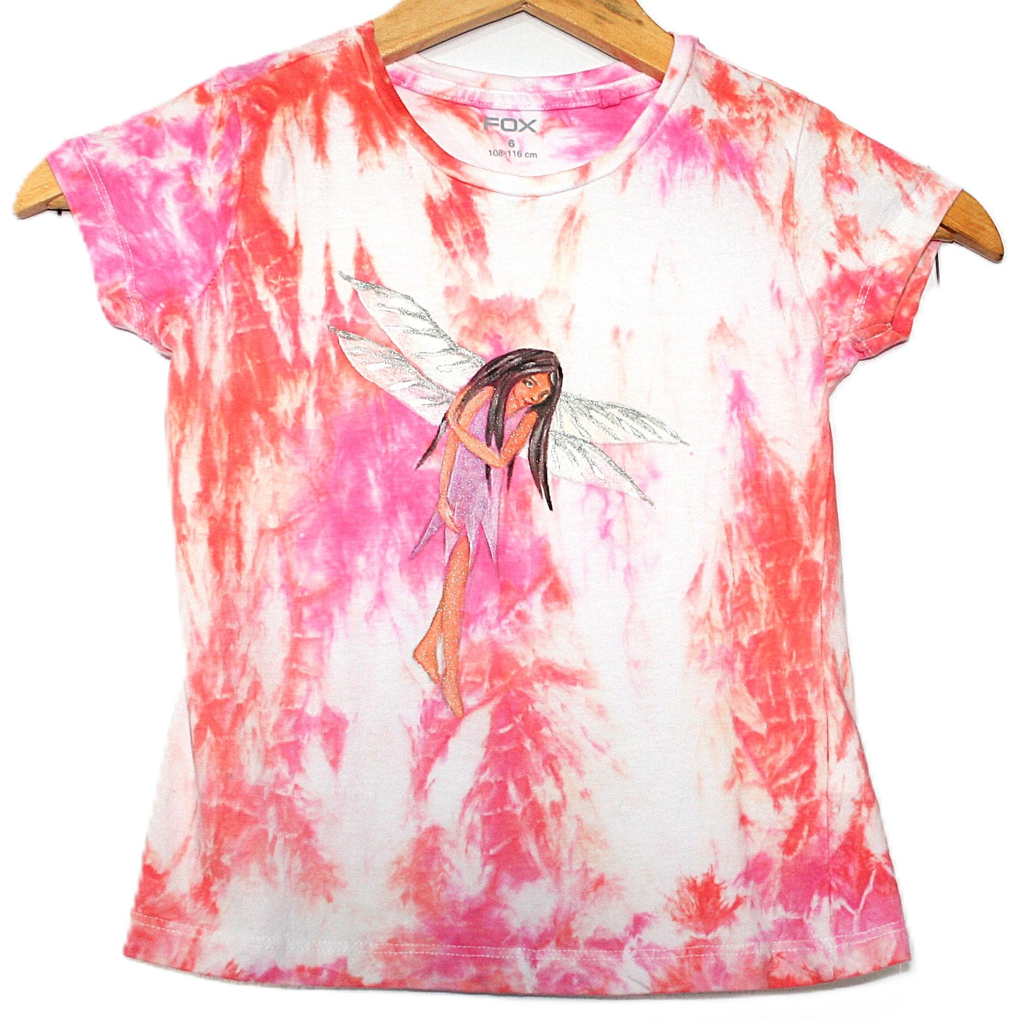 Hand Painted Fairy Tshirt Hand Tie Dyed Pink and Coral