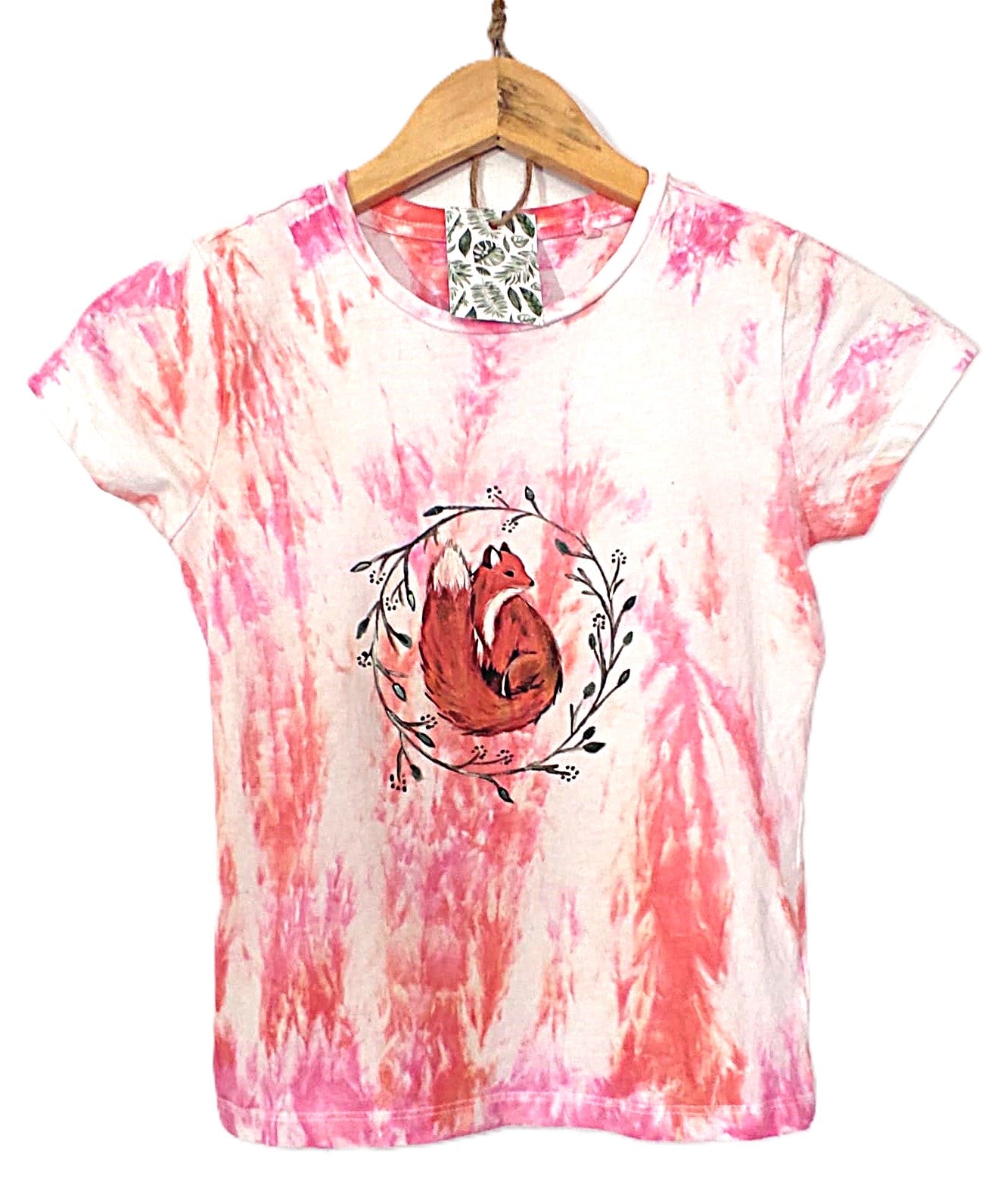 Handpainted Fox Pink and Purple Hand Dyed Cotton T Shirt