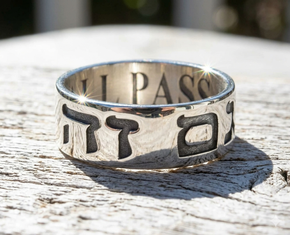 This Too Shall Pass 925 Sterling Silver Ring Corinthians 4: 17-18 Gam Zeh Ya'avor in Hebrew 1.5mm thick 8mm wide unisex ring