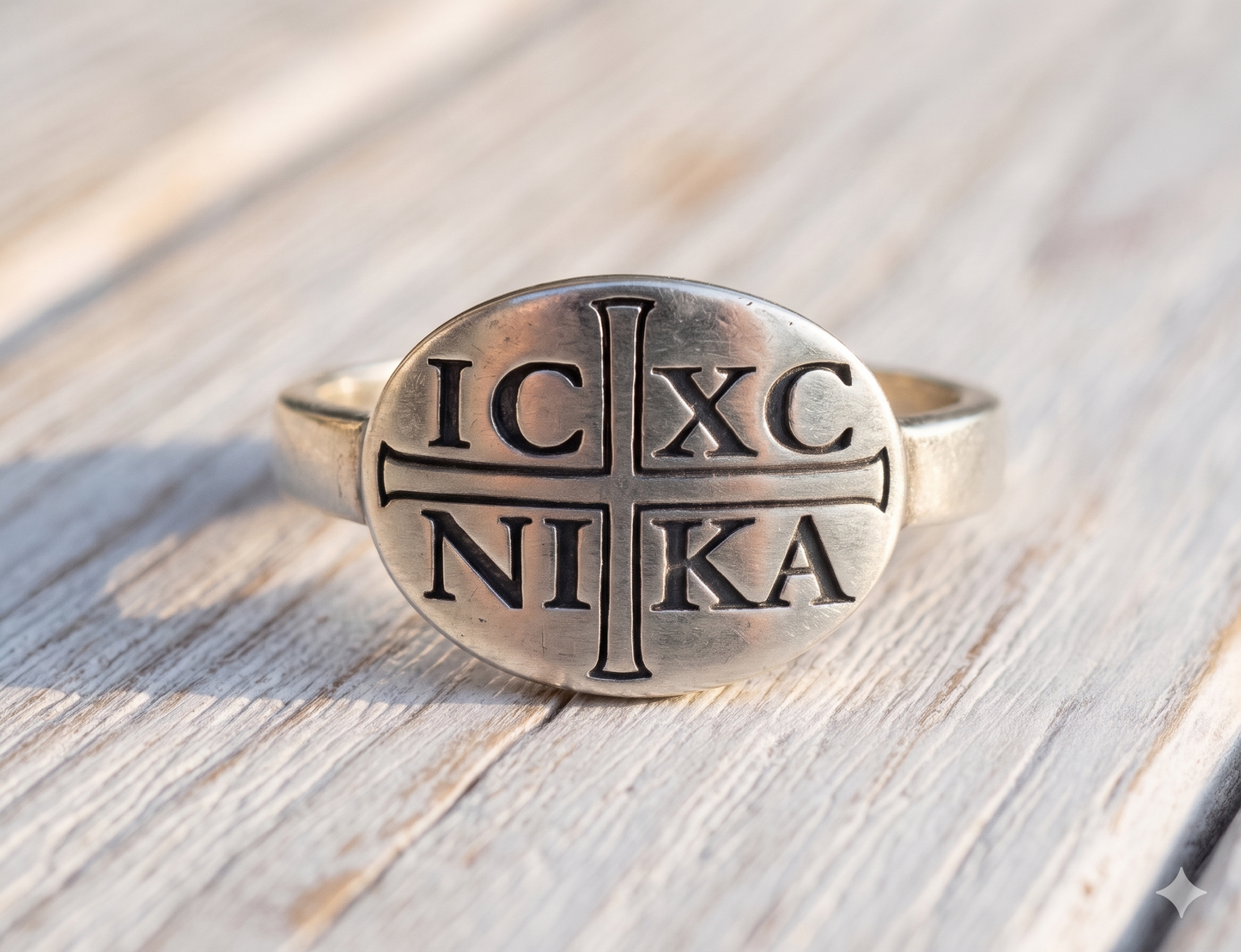 Byzantine Christogram Ring - IC XC NIKA Oval Signet Personalized 925 Sterling Silver Ring