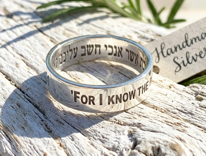 Jeremiah 29 Verse 11 For I know the plans Sterling Silver 925 Ring 1.5mm thick 6mm wide by Angelina Michaels