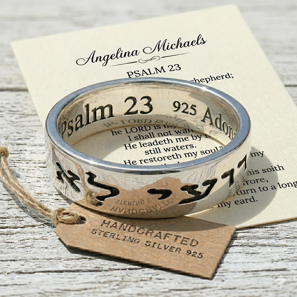 Psalm 23  The Lord is my shepherd Sterling Silver Ring 925 6mm wide by Angelina Michaels