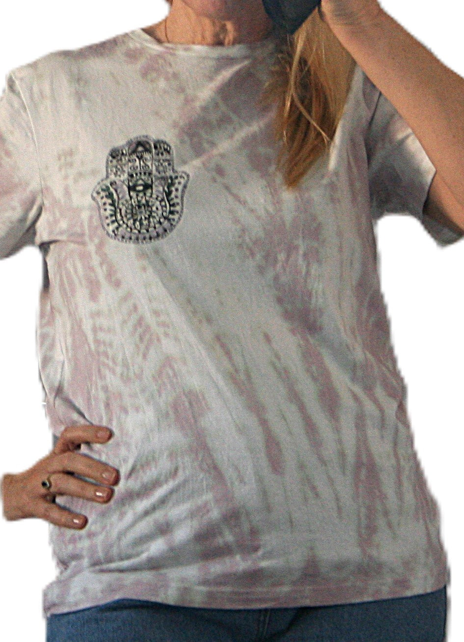 Handpainted Hamsa Good Fortune Light Dusty Pink Hand Dyed Cotton T Shirt