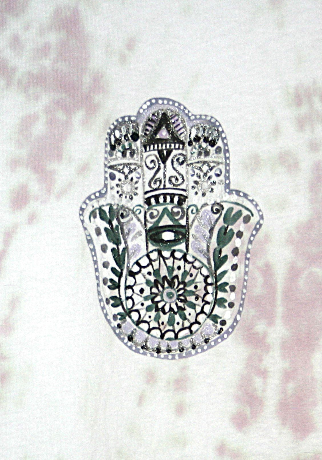 Handpainted Hamsa Good Fortune Light Dusty Pink Hand Dyed Cotton T Shirt