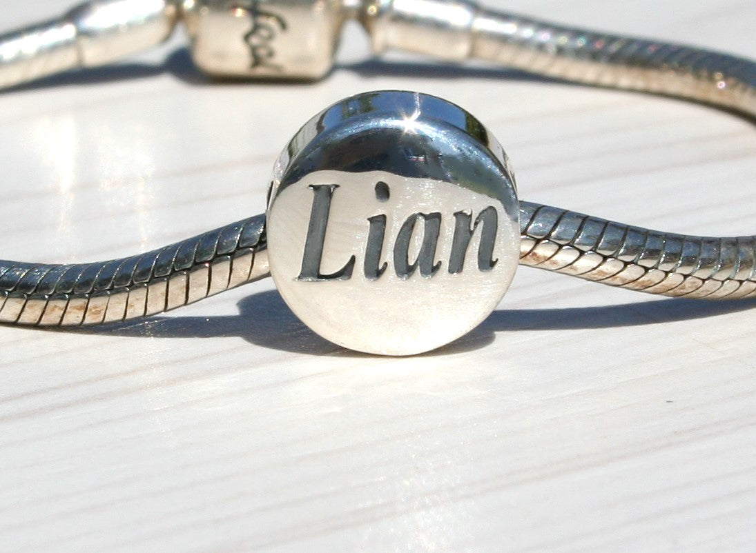 Personalized Engraved Charm Bead Sterling Silver 925 Heart or Round with 3D Rendering