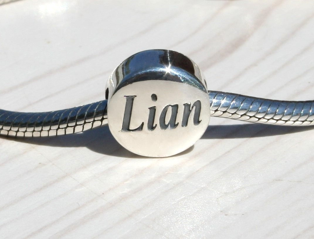 Personalized Engraved Charm Bead Sterling Silver 925 Heart or Round with 3D Rendering