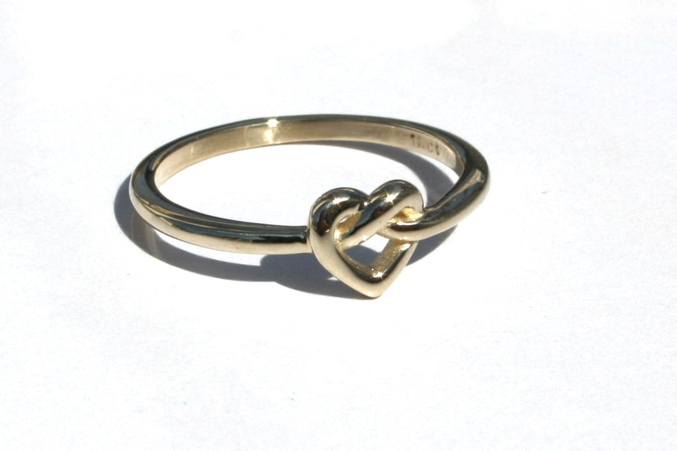 Dainty Heart Knot Ring Handmade 14k Gold 