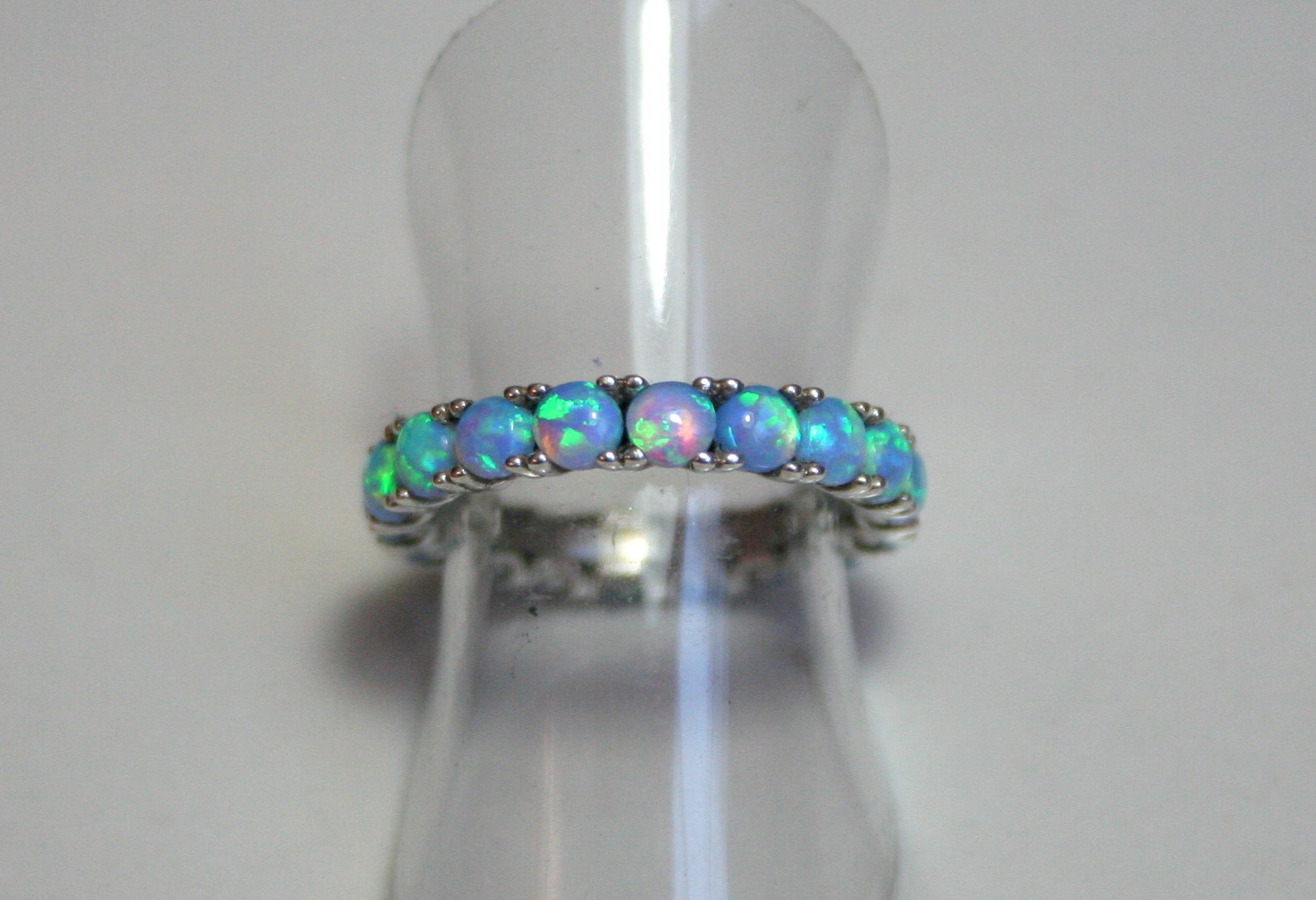 Dainty Eternity Ring with 2mm Blue Fire Opal Stones Handmade Sterling Silver 925 