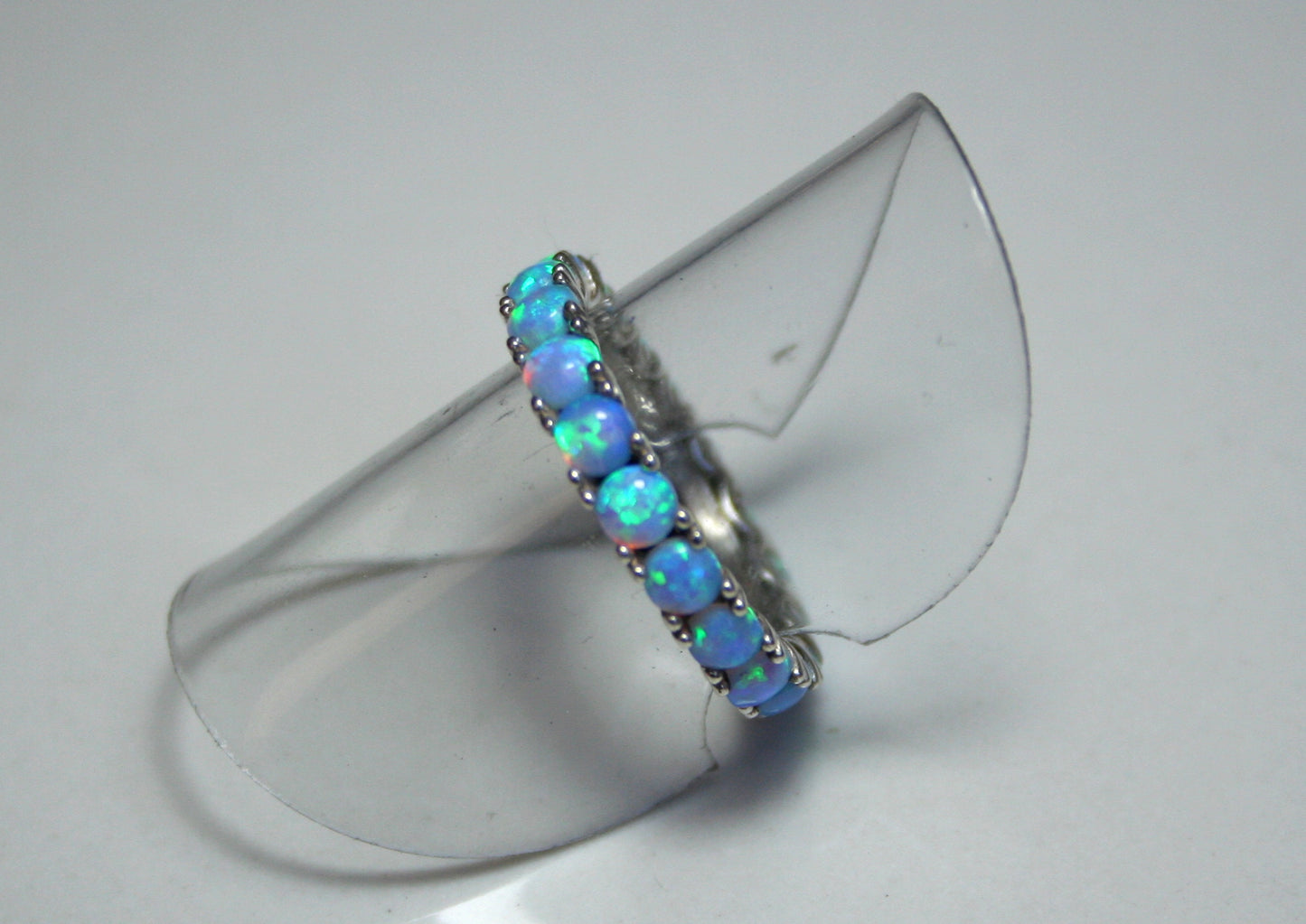 Dainty Eternity Ring with 2mm Blue Fire Opal Stones Handmade Sterling Silver 925 