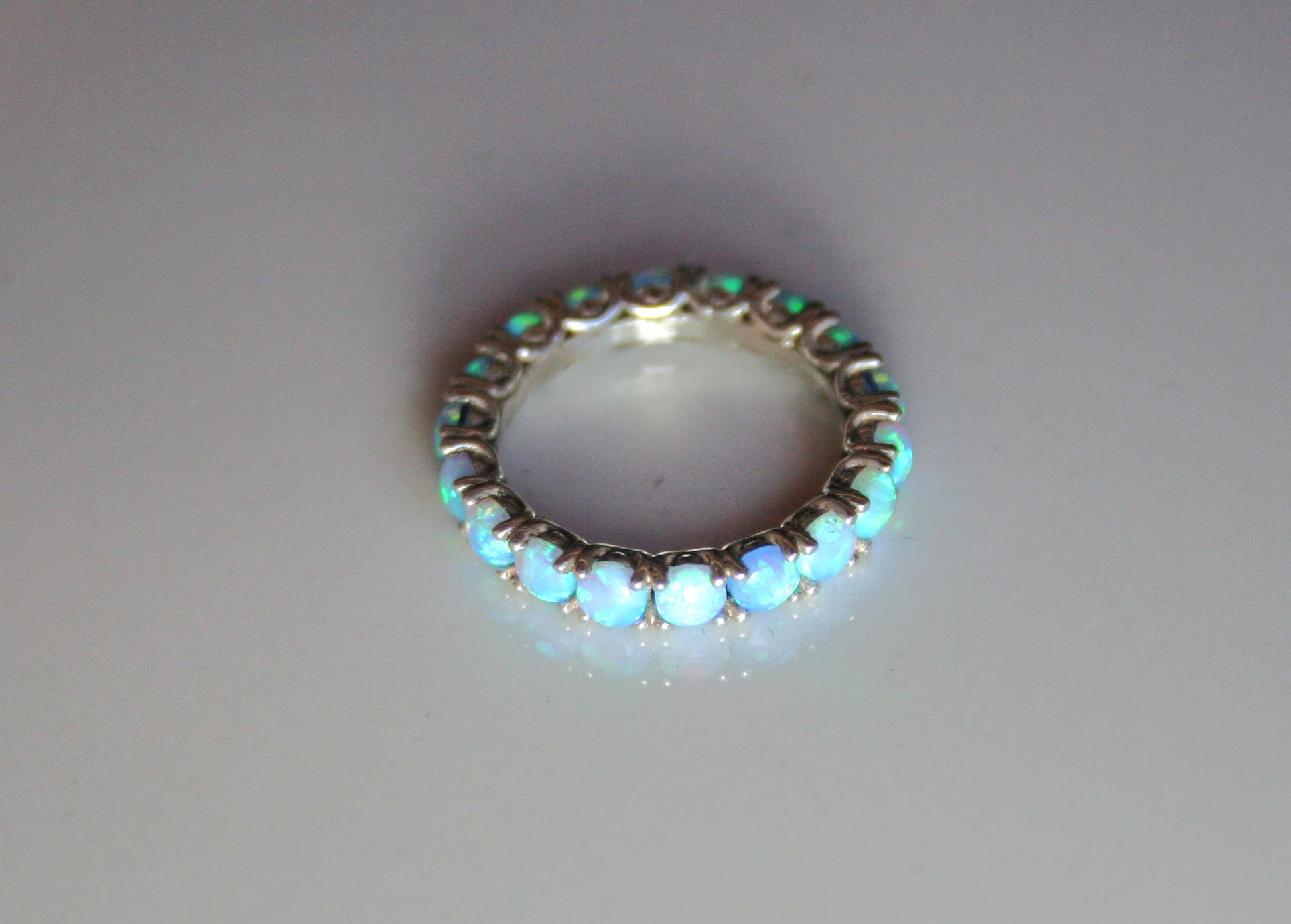 Dainty Eternity Ring with 2mm Blue Fire Opal Stones Handmade Sterling Silver 925 