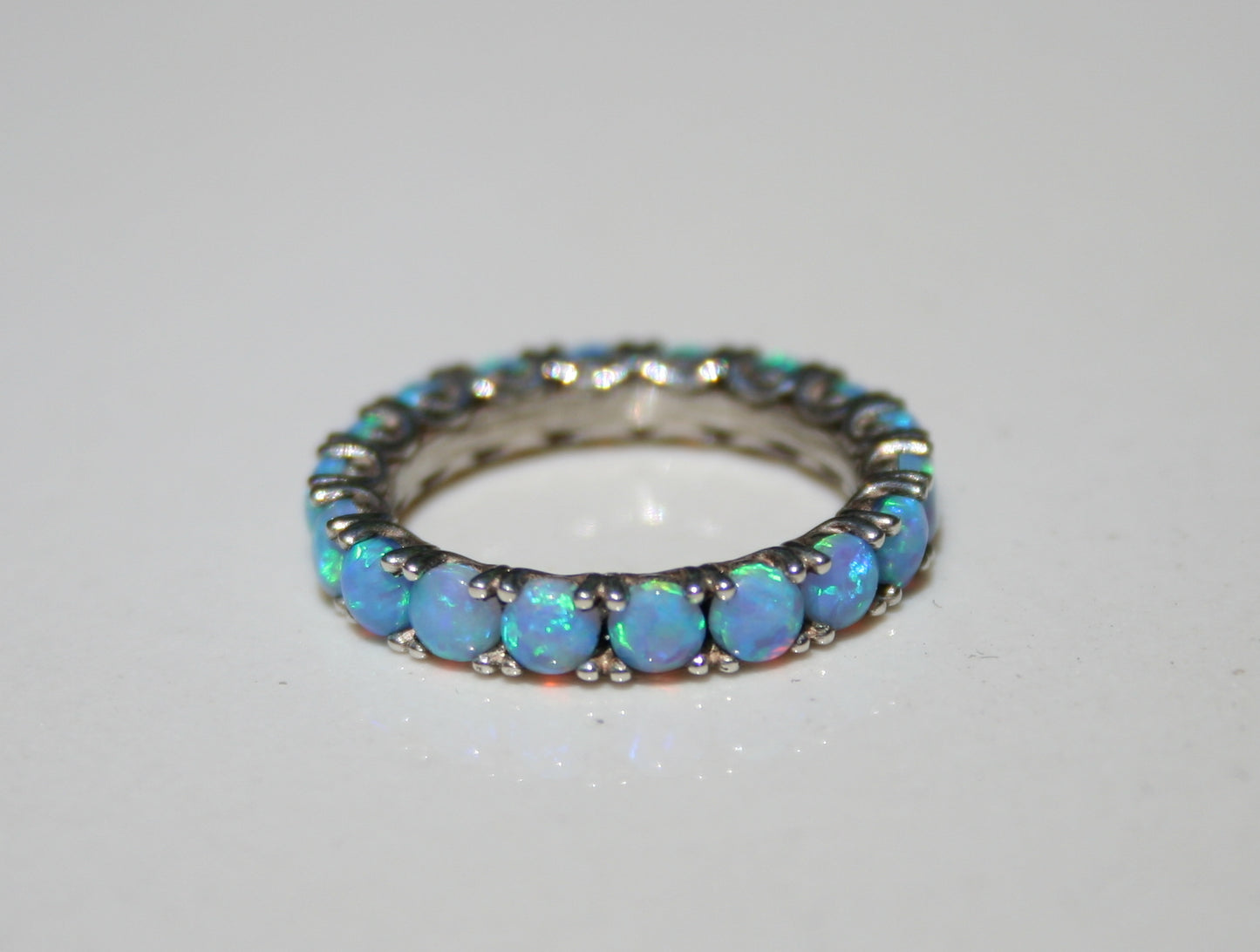 Dainty Eternity Ring with 2mm Blue Fire Opal Stones Handmade Sterling Silver 925 