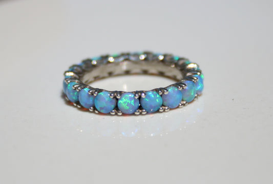 Dainty Eternity Ring with 2mm Blue Fire Opal Stones Handmade Sterling Silver 925 