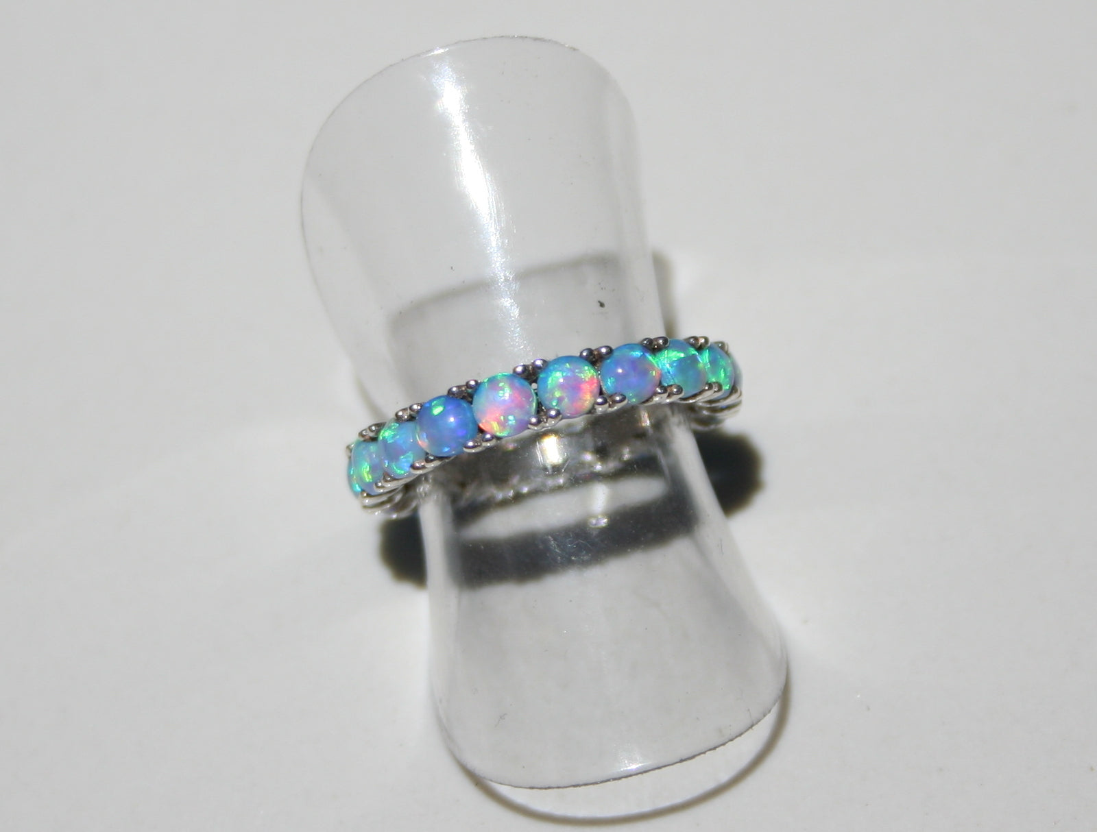 Dainty Eternity Ring with 2mm Blue Fire Opal Stones Handmade Sterling Silver 925 