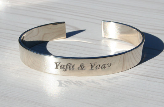 Custom Personalized Sterling Silver 925 Bangle  - 1cm Wide, 1.5mm Thick - Custom Engraving Available Plus free 3D Render