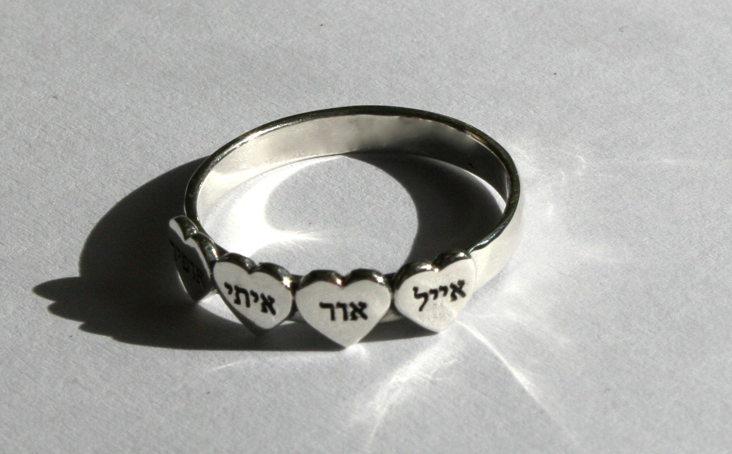 Personalized Sterling Silver up to 5 Hearts Ring with Custom Name Engraving - 3D Rendering Included