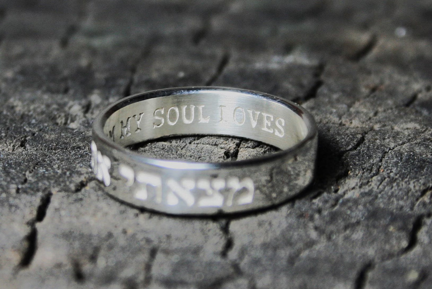 Song of Solomon 3:4 I found him whom my soul loves-Sterling Silver ring Hebrew "Matzati Et She'Ahava Nafshi" 1.3mm Thick 6mm Wide