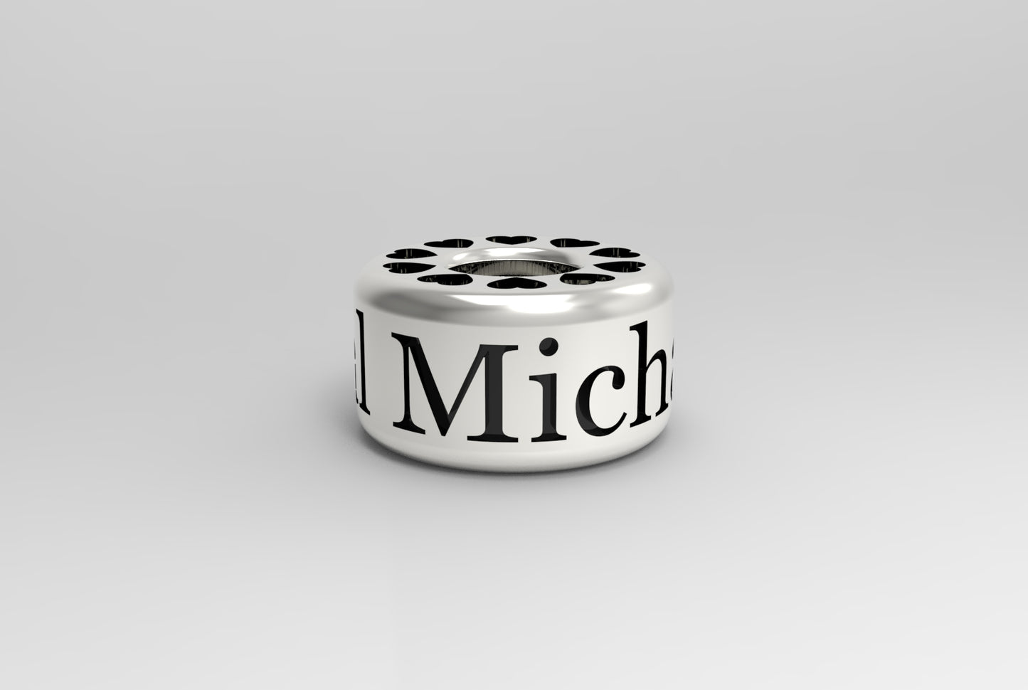 Personalized Charm Bead Sterling Silver 925 with Custom Engraved Name and Heart Pattern with 3D Rendering