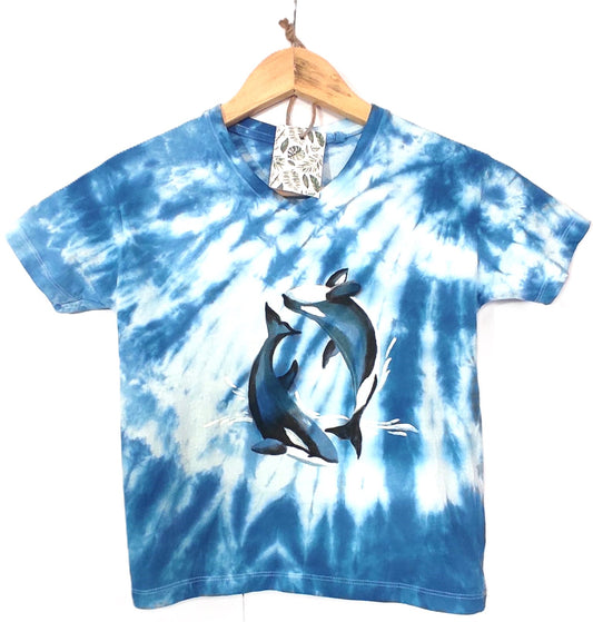 Handpainted Orca's Blue Hand Dyed Cotton T Shirt