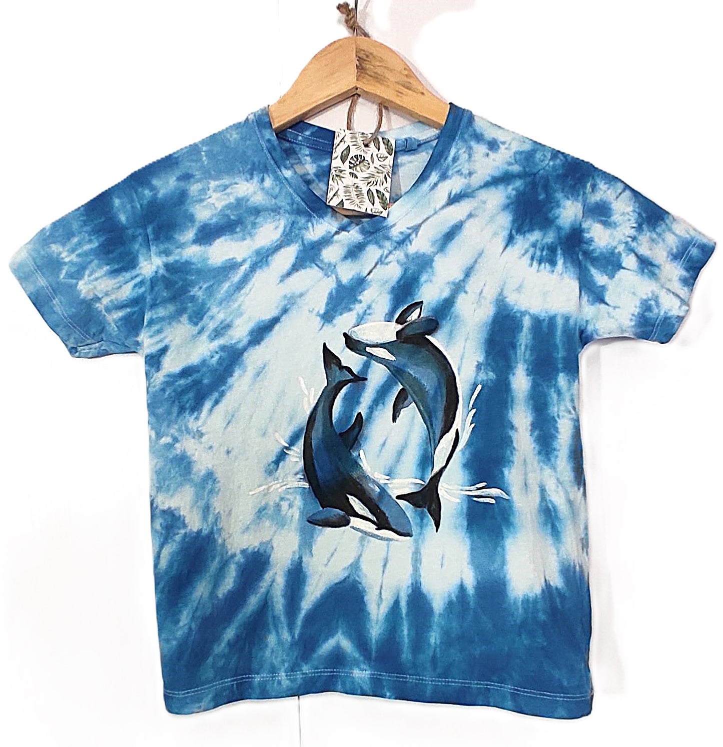 Handpainted Orca's Blue Hand Dyed Cotton T Shirt