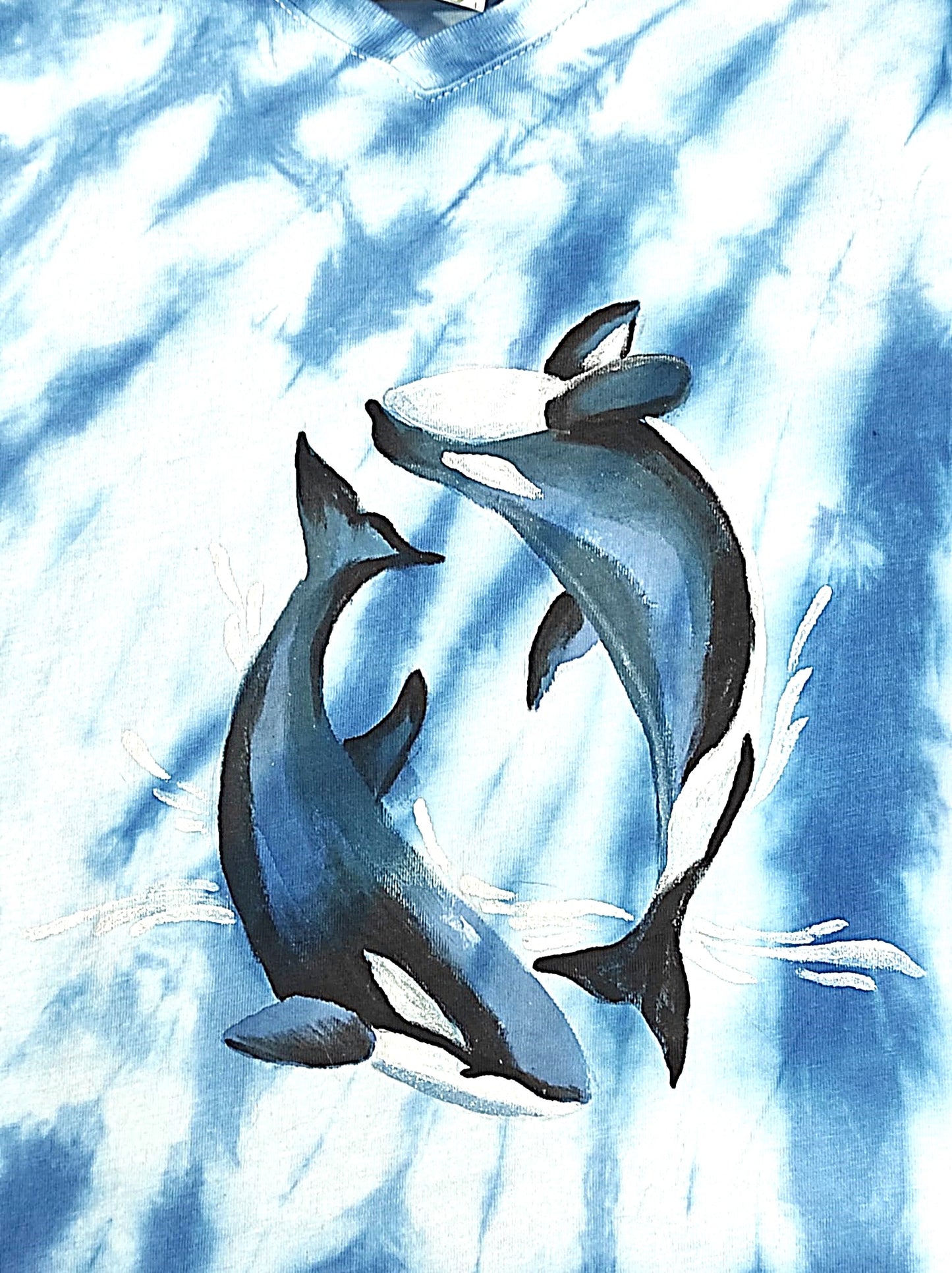 Handpainted Orca's Blue Hand Dyed Cotton T Shirt