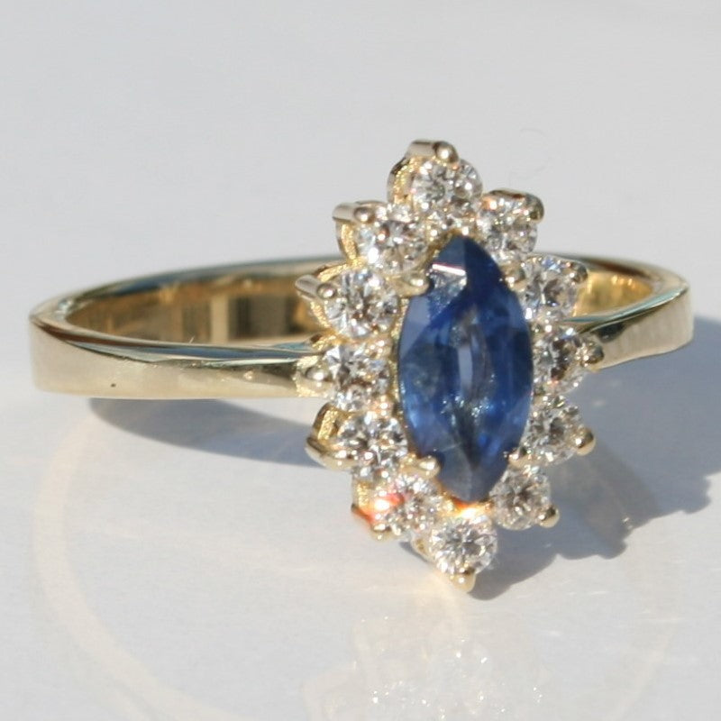 Customizable Marquise Ceylon Blue Sapphire and Diamond Ring with Gold Band by Angelina Michaels