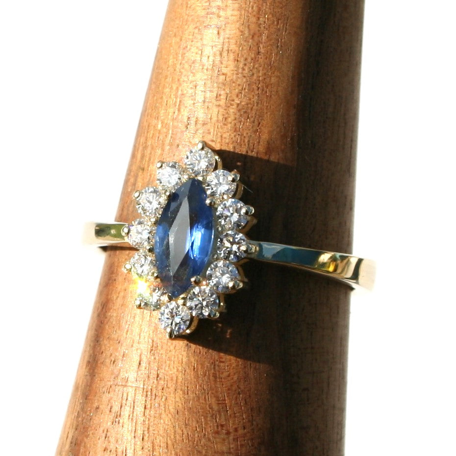 Customizable Marquise Ceylon Blue Sapphire and Diamond Ring with Gold Band by Angelina Michaels