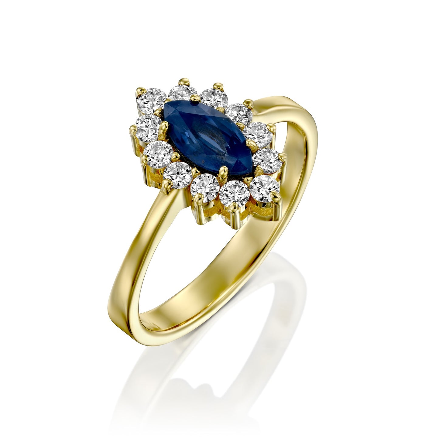 Customizable Marquise Ceylon Blue Sapphire and Diamond Ring with Gold Band by Angelina Michaels