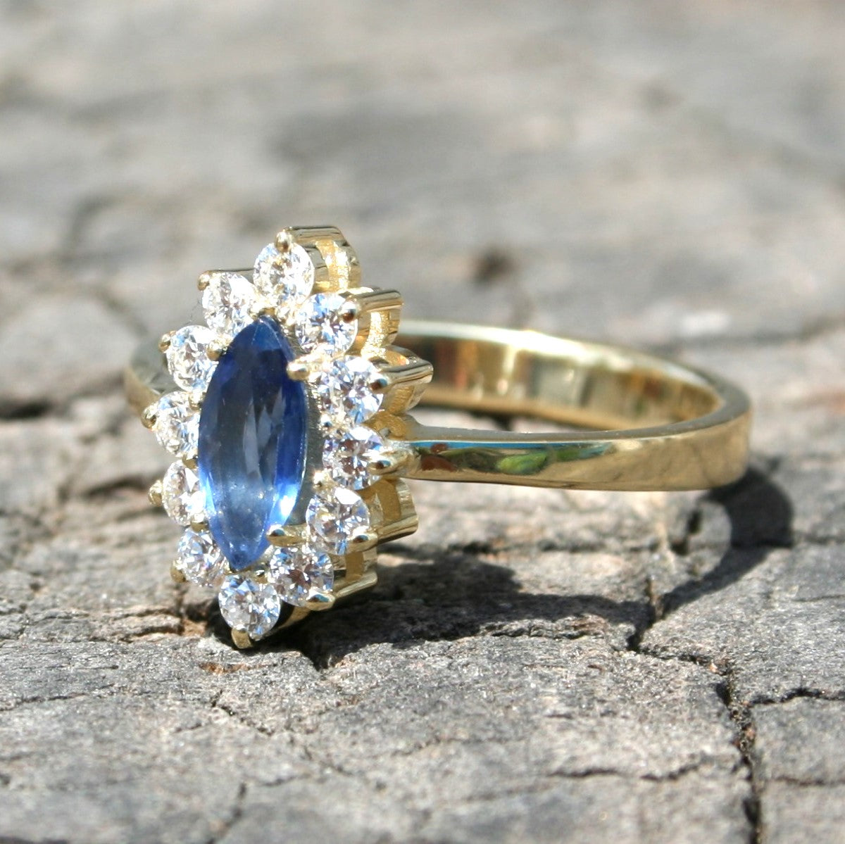 Customizable Marquise Ceylon Blue Sapphire and Diamond Ring with Gold Band by Angelina Michaels