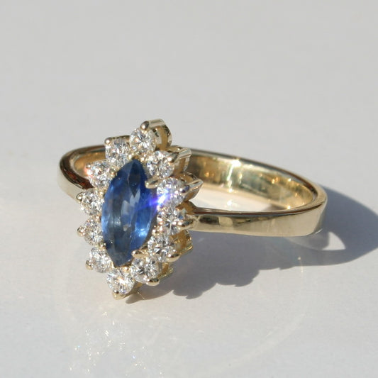 Customizable Marquise Ceylon Blue Sapphire and Diamond Ring with Gold Band by Angelina Michaels