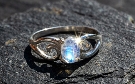 Rainbow Moonstone Oval Cut 7mm X 5mm Sterling Silver 925 Ring by Angelina Michaels