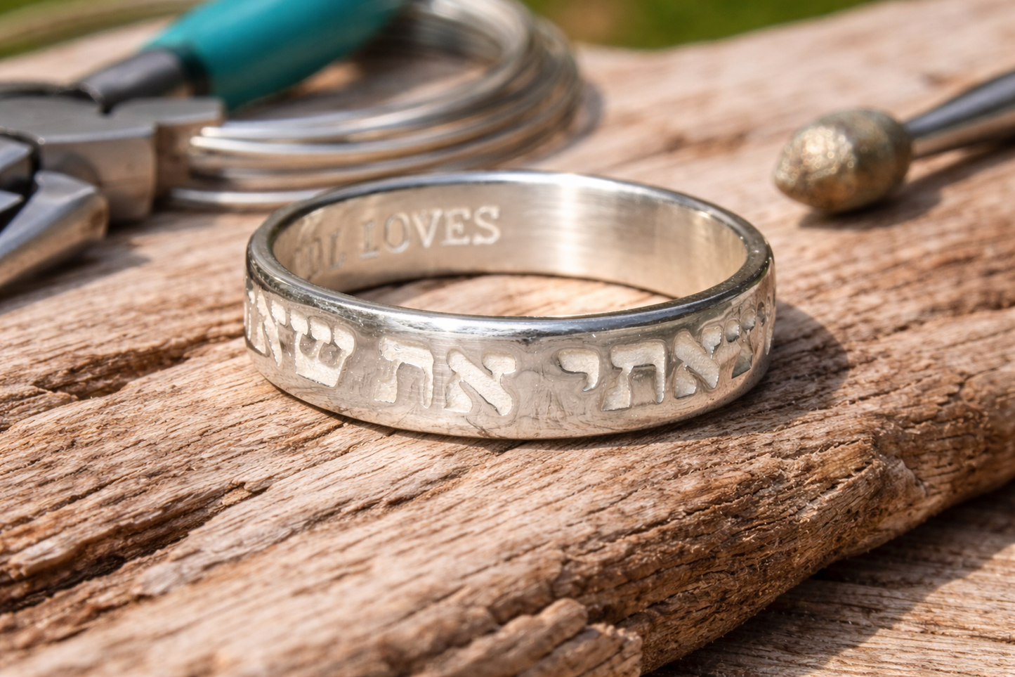 Song of Solomon 3:4 I found him whom my soul loves-Sterling Silver ring Hebrew "Matzati Et She'Ahava Nafshi" 1.3mm Thick 6mm Wide