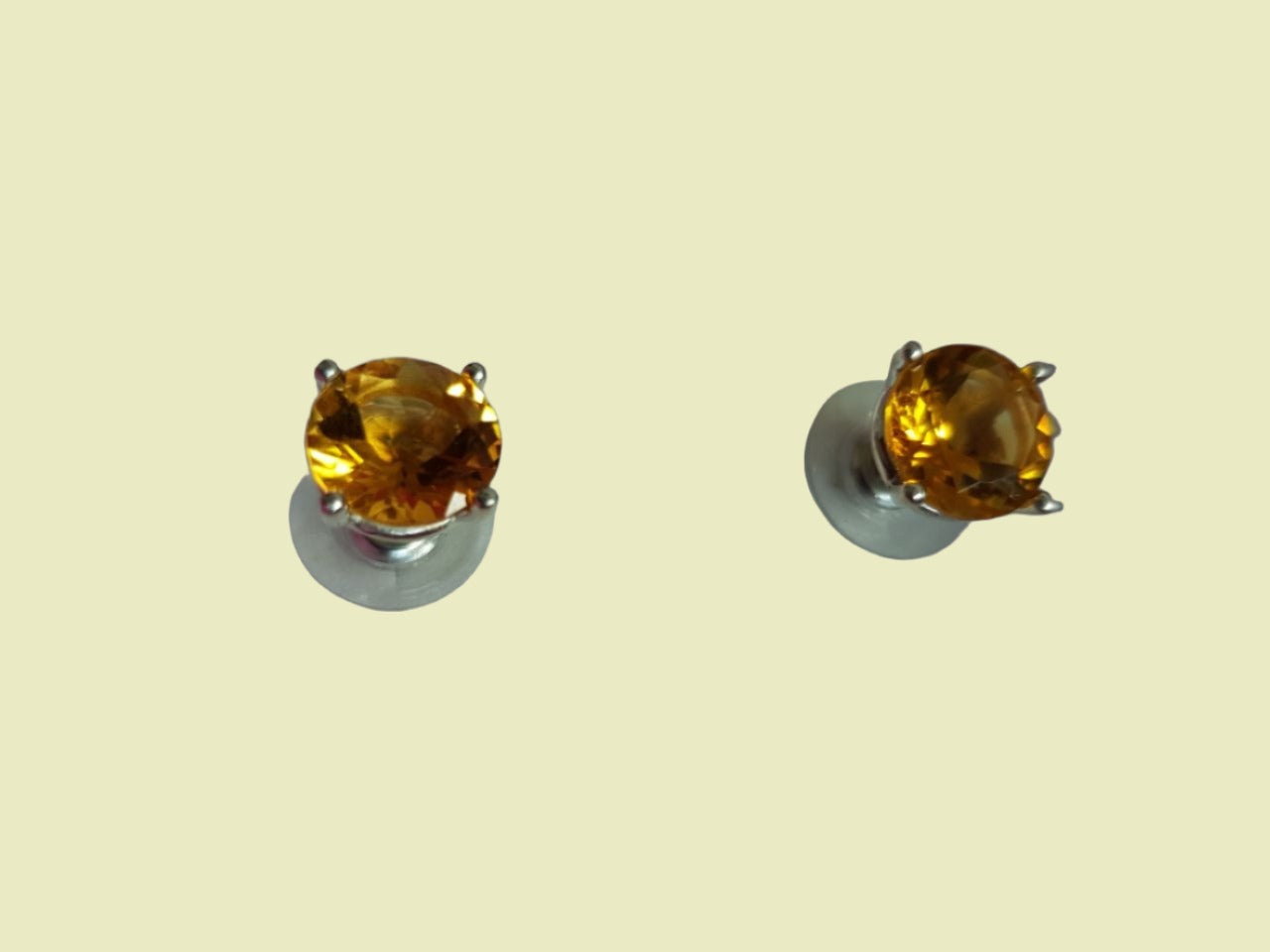 Natural Citrine Round Stone Sterling Silver 925 Stud Earrings