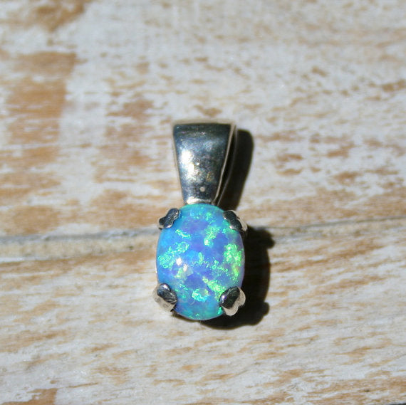 Blue Fire Opal Sterling Silver 925 Pendant