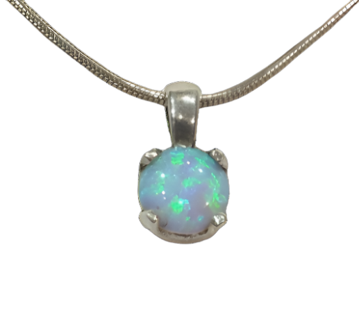 Blue Fire Opal Oval Stone Sterling Silver 925 Pendant