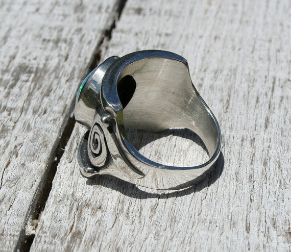 Blue Fire Opal Chunky Sterling Silver 925 Ring - Tuareg-Inspired African Style